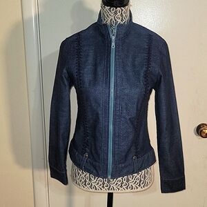 CC Club Classic Denim Jacket Embroidered Zippered Front Bodycon Sexy Contemporar